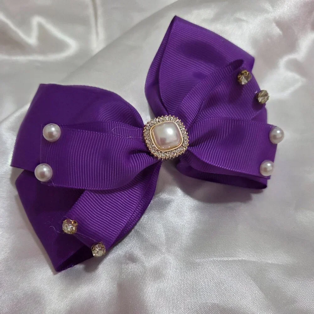 5pcs Pearl & Rhinestone Hair Bows ✨ Girls Elegant Ribbon Clips Cute Accessor